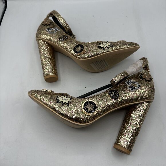 NEW Cape Robbin Pointy Toe Glitter Embellished Chunky High Heel Ankle Strap 8.5 - Picture 6 of 14